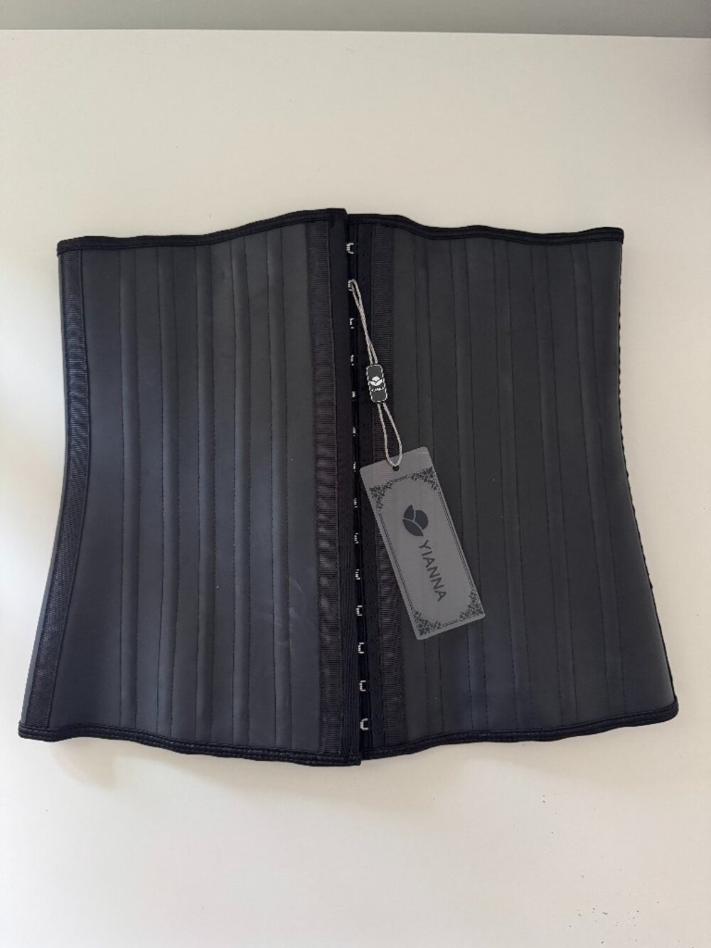 NWT Yianna Corset Womens S Black Faux Leather Latex Cotton Lining Hook and Loop
